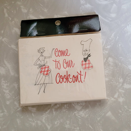 Vintage 50s Kay Dek Hand Engraved Cook-Out Invitations