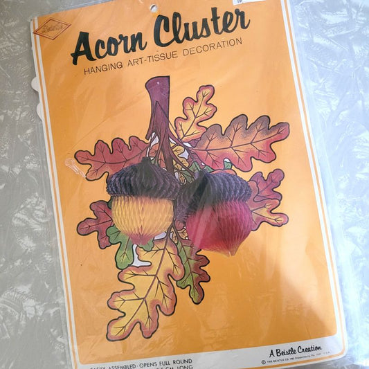 Vintage 80s Beistle  Autumn Acorn Cluster Honeycomb Decor NOS