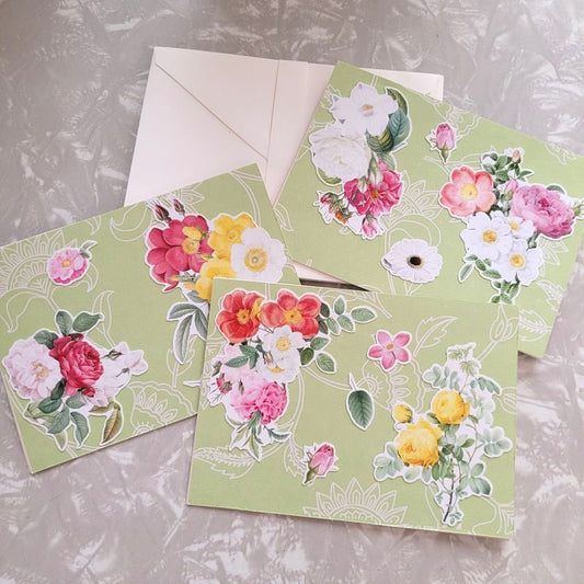 Handmade Blank Notecards Set/3, Spring Florals