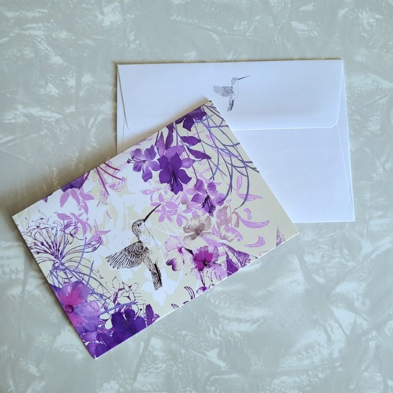 Hummingbird & Purple Florals Notecards
