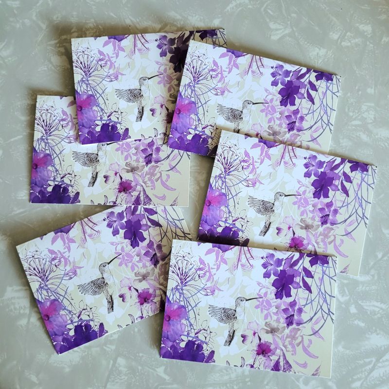 Hummingbird & Purple Florals Notecards