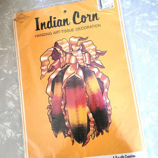 Vintage 80s Beistle Thanksgiving Indian Corn Honeycomb Decor NOS