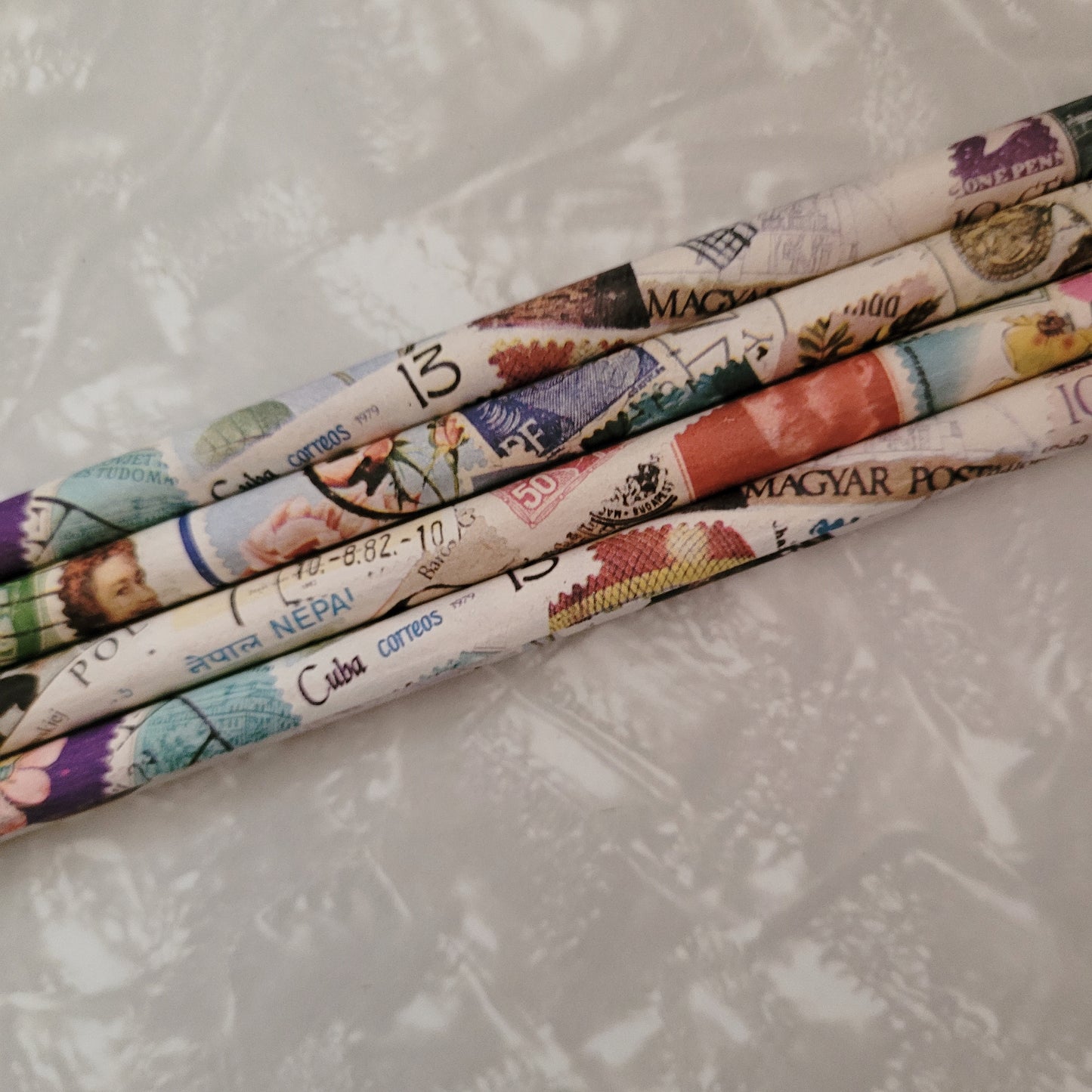 Vintage Travel Stamps Theme Pencils in Box