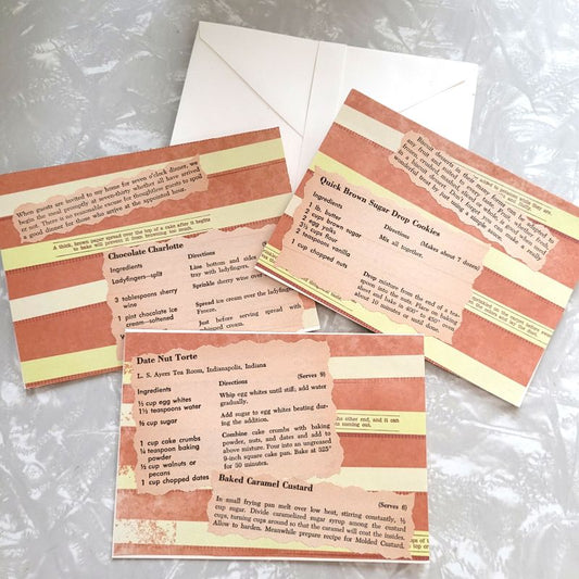 Handmade Blank Notecards Set/3, Vintage Recipes